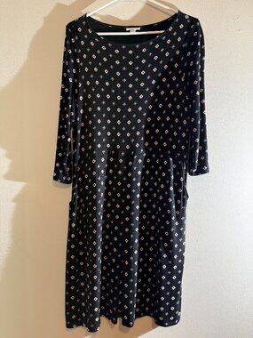 J. Jill Black Geometric Diamond Print Knit Midi Dress Pockets | Large Petite